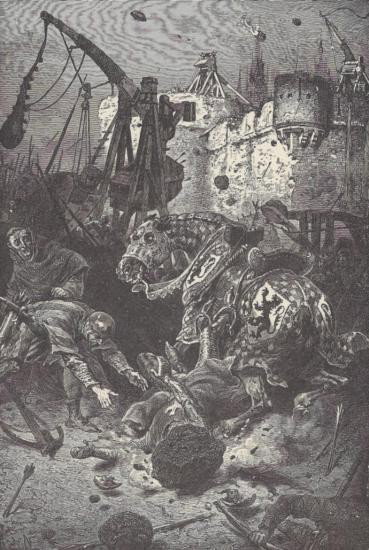 ORIGINAL Antique PRINT scene - DEATH OF SIMON MONTFORT: ORIGINAL Antique PRINT scene - DEATH OF SIMON MONTFORT (NOT A REPRODUCTION) that was createdand produced, using a wood cut (Scene carved out of a wood block). One of several that were found in an