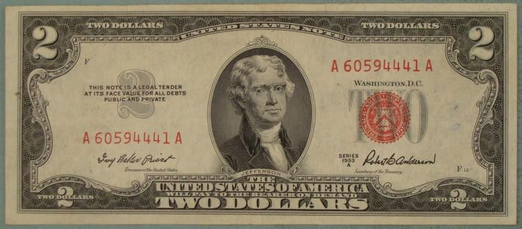 1953-A Red Seal $2 Two Dollar Bill Hi-Grade: 1953-A Red Seal $2 Two Dollar Bill * Condition: Hi-Grade
