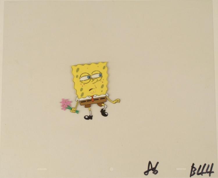 Spongebob Animation Cel Clean Quiet Get Away Original: This original animation cel is from the Nickelodeon TV show SpongeBob Squarepants. The story takes place under the deep blue sea in Bikini Bottom, where SpongeBob resides. Sp