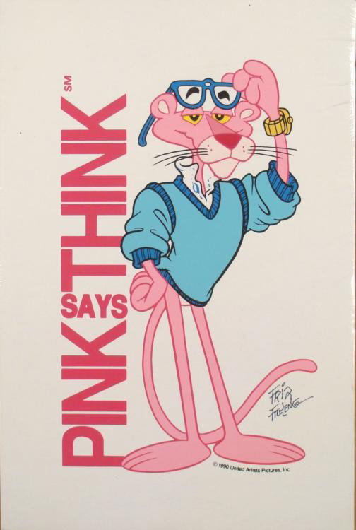 Pink Panther Friz Freleng Signed Animation Art Print: Here is a Pink Panther art print signed by the legendary animator Friz Freleng! You'll be sure to think pink when you see this stylish panther. * Title: "Pink Says Think"Medium: Print on paperDate: 19