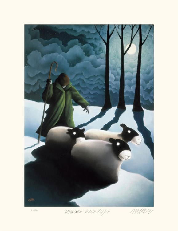 Mackenzie Thorpe 'WINTER MOONLIGHT' Lithograph: Artist: Mackenzie ThorpeTitle: Winter MoonlightMedium: Lithograph on PaperOrientation: verticalImage Size: 12.5 x 18.75 inchesPaper Size: 16.75 x 22.5 inchesEdition Size: 200: Signed by the artist, in