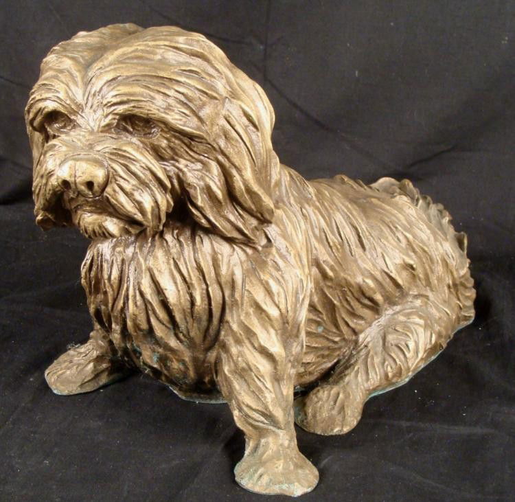 R. Kroll Bronze Tone Cast Art Sculpture Shih Tzu Dog: Here is an adorable limited edition Shih Tzu dog sculpture, about life-sized, realistic and wonderfully cast. It will be a perfect pet to greet guests by the front door, or even outdoors. * Medium: Ca