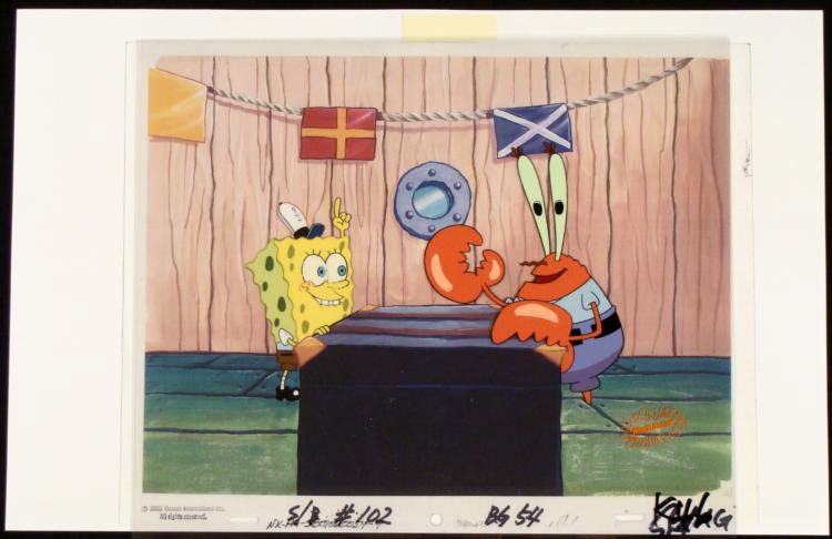 Original Spongebob Resolution Cel Animation Background: * This animation cel and reproduction background are from the Nickelodeon TV show SpongeBob Squarepants. The story takes place under the deepblue sea in Bikini Bottom, where Spong