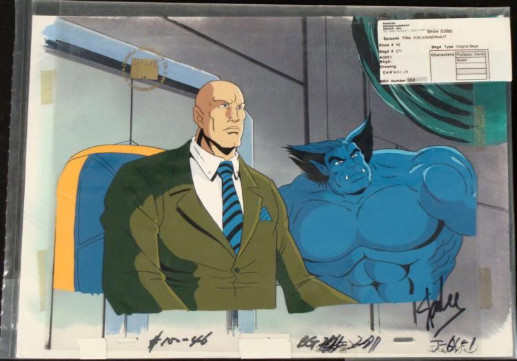 Stan Lee Production Orig Background Cel Signed X-Men: This is an original signed production cel and background are from the hit series X-Men. Stan Lee signature is located at the bottom right of cel in black sharpie. * Under a cloud 
