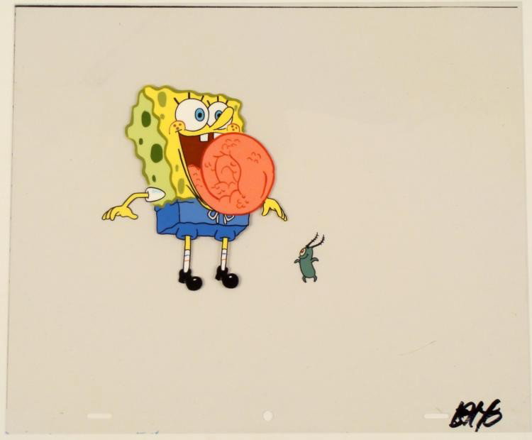 Cel Grab the Popcorn Original Spongebob Animation Art: This original animation cel is from the Nickelodeon TV showSpongeBob Squarepants. The story takes place under the deep blue seain Bikini Bottom, where SpongeBob resides. Spon