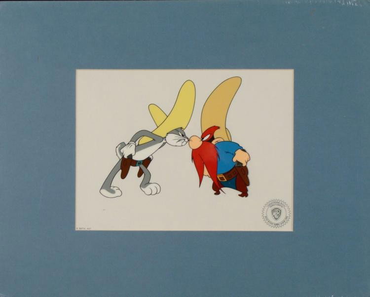 Bugs Bunny Ltd Ed Animation Serigraph Cel -Yosemite Sam: This is a limited edition animation cel taken from a 1948 short directed by Friz Freleng, titled Bugs Bunny Rides Again. Bugs Bunny takes on a Gary Cooper type role in the Wild West, as he takes