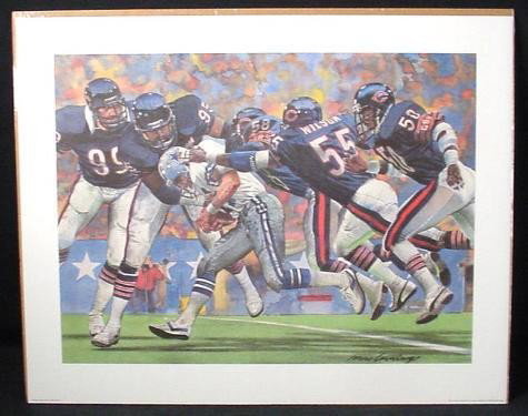 Defense 1985 Bears Champs Corning Art Print Football: Here's a great lithograph by noted sports artist Merv Corning showing a highlight of the Chicago Bears 1985 Super Bowl season - the 11th Week trouncing of the Cowboys (44-0!) * * Published by Sears an