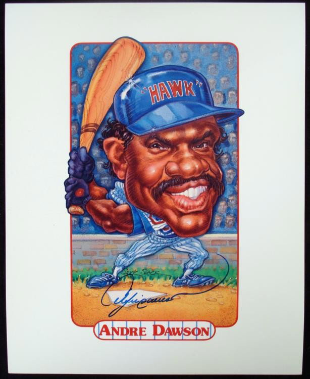 Autographed Andre Dawson Caricature Chicago Cubs: Here is fun sports collectible for you. We have a signed Andre Dawson caricature. Andre signed the caricature at the bottom in blue sharpie and it is in excellent condition. * * Andr