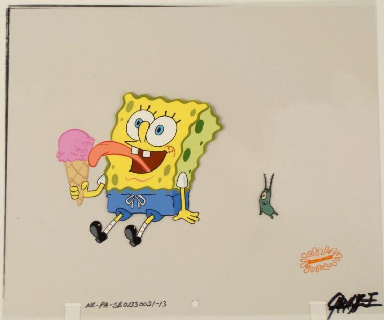 Production Cel Spongebob That Was Easy Original Art: This original animation cel is from the Nickelodeon TV showSpongeBob Squarepants. The story takes place under the deep blue seain Bikini Bottom, where SpongeBob resides. Spon