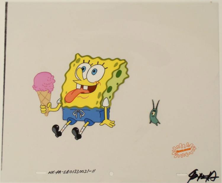 Original Animation Executing Master Plan Cel Spongebob: This original animation cel is from the Nickelodeon TV showSpongeBob Squarepants. The story takes place under the deep blue seain Bikini Bottom, where SpongeBob resides. Spon