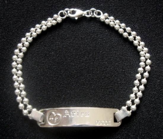GUCCI ARIES RAM Zodiac STERLING SILVER ID BALL CHAIN BR: GUCCI ARIES RAM Zodiac STERLING SILVER ID BALL CHAIN BRACELET, STAMPED 2003 made in italy 925