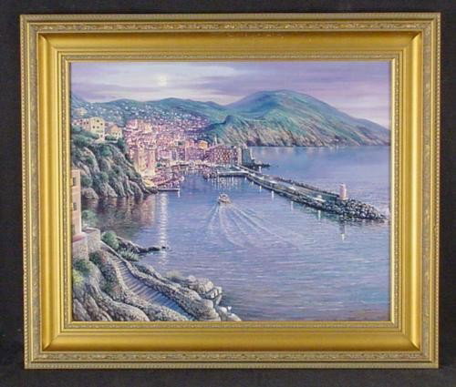 VIEW OF CAMOGLI Ray Sipos Framed Canvas LE Art: This breathtaking signed limited edition print on canvas by the well-known contemporary artist Raymond Sipos - is beautifully framed and ready to hang: Title: "View of Camogli" 2001 Published by Colle