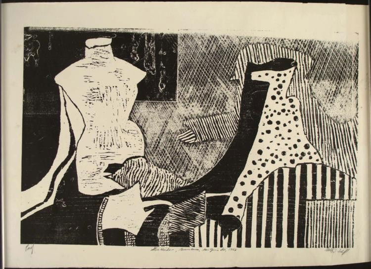 Molly J. Schiff Signed Art Print Buenos Aires 1968: This insightful print portrays a stylish store window display on New Year's Eve in an exciting South American city. * Artist: Molly J. SchiffSignature: In pencil, lower rightTitle: "Store Window, Buen