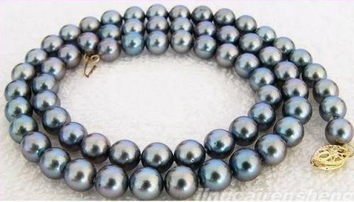 18IN 9-10MM TAHITIAN REAL BLACK PEARL NECKLACE 14K GOLD: 18IN 9-10MM TAHITIAN REAL BLACK PEARL NECKLACE 14K GOLD CLASP mwf2005