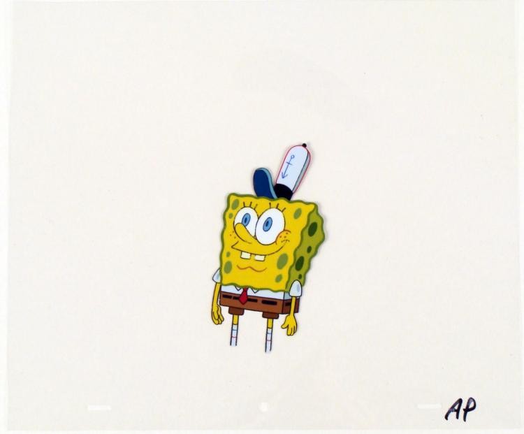 SpongeBob Original Staring Production Art Cel Spacing: This original animation cel is from the Nickelodeon TV show SpongeBob Squarepants. The story takes place under the deep blue sea in Bikini Bottom, where SpongeBob resides. SpongeBob, who is a yellow, 