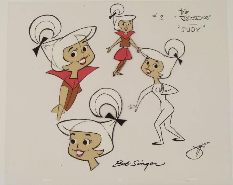 Judy Jetson Signed Original Model Cel Animation Art: This is an original production animation model cel from the television series "The Jetsons." * Here's Judy Jetson, appearing in this cel with some animator's lines, and one unusual pose with onl