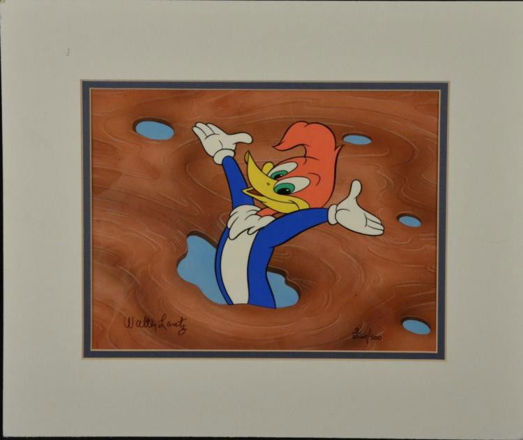 Woody Woodpecker Walter Lantz Signed Animation Cel: This is a limited edition animation cel featuring the wacky Woody Woodpecker, and best of all, it's signed by creator Walter Lantz! * Title: Guess Who, Woody?Medium: Printed cel acetate Cel image size