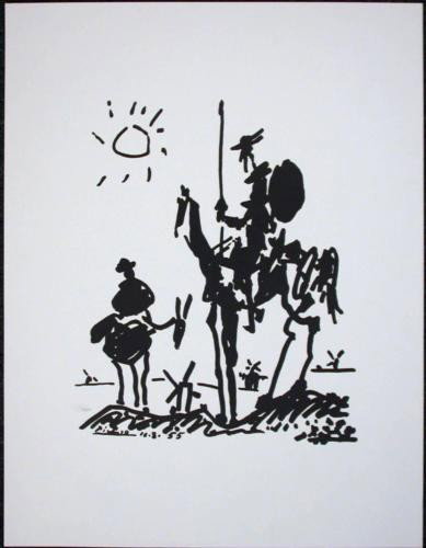 After Picasso DON QUIXOTE Stark Dramatic LE Art Print: Offered here is a very exciting limited edition lithographic recreation of Picasso's "Don Quixote" — * Bright white linen textured paper * Sheet: 20 × 26 * Printed signature LL * Numbered 