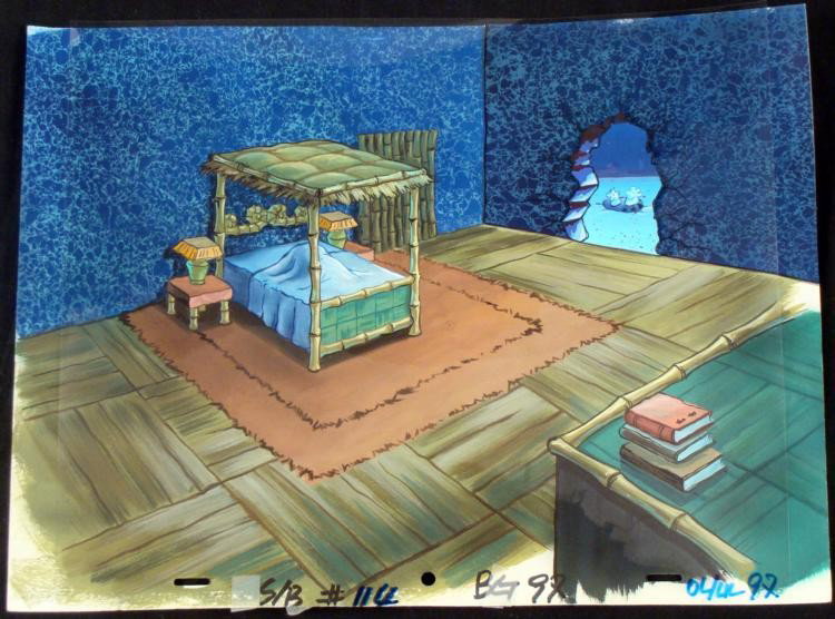 Original Cel & Background SpongeBobs Bedroom Animation: This original animation cel with original background is from the Nickelodeon TV show SpongeBob Squarepants. The story takes place under the deep blue sea in Bikini Bottom, where SpongeBob resides. Spo
