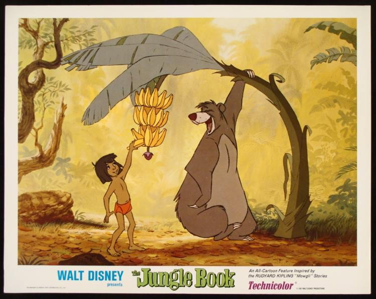 The Jungle Book 1967 Lobby Card Walt Disney Dinner Time: Offered here is 11" x 14" lobby card from 1967 movie The Jungle Book. The movie was an all-cartoon feature inspired by the RUDYARD KIPLING "Mowgli" stories. Shown here, it appears that Bal