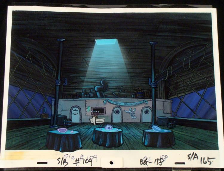 Original Cel & Background SpongeBob Halloween Party: This original animation cel with original background is from the Nickelodeon TV show SpongeBob Squarepants. The story takes place under the deep blue sea in Bikini Bottom, where SpongeBob resides. Spo