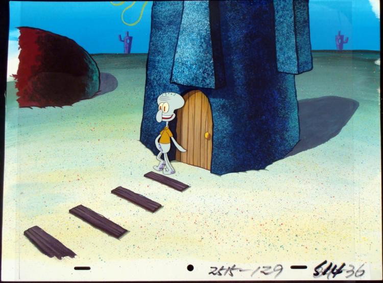 SpongeBob Orig Production Cel & Background Squidward: Normal 0 false false false MicrosoftInternetExplorer4 /* Style Definitions */ table.MsoNormalTable{mso-style-name:"Table Normal";mso-tstyle-rowband-size:0;mso-tstyle-colband-size:0;mso-style-noshow:ye