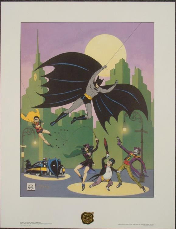 Bob Kane Golden Years PP Batman 50th Anniversary Print: This wonderful piece is commomerating the 50th Anniversay of the ever so popular Batman series. Depicted here are your favorite characters from this hit comic book. * Artist: Bob Kane Title: The
