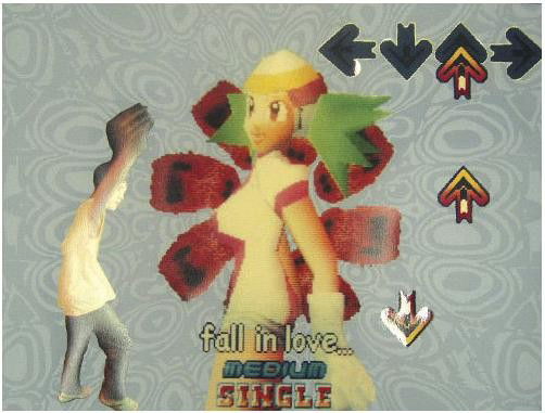 Andrea Bowers Print FALL IN LOVE DANCE REVOLUTION: Artist Andrea Bowers has taken elements of the popular video game Dance Dance Revolution, and in fused it with the promise of falling in love. Whether this refers to falling in love with the gam