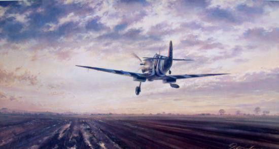 D-Day - A New Dawn for Europe John Young Spitfire L/E: Marked with black & White stripes to facilitate D-Day recognition of friendly aircraft, an RAF Spitfire Mk.IX takes off to form up for invasion day support missions. The Spitfire was produced in m