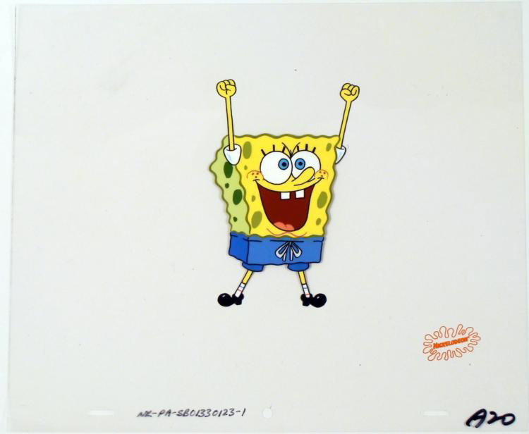 Animation Sweet Taste of Victory Original Cel Spongebob: This original animation cel is from the Nickelodeon TV show SpongeBob Squarepants. The story takes place under the deep blue sea in Bikini Bottom, where SpongeBob resides. Sp