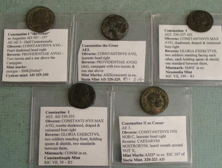 5 Ancient Roman Coins Constantine I,II Augustus, Caesar: Lot of 5 ancient Roman coins, each in a plastic sleeve with description * * Constantine I The Great As AugustusConstantine I The Great laureate head rightConstantine I diademed, draped & cuirassed