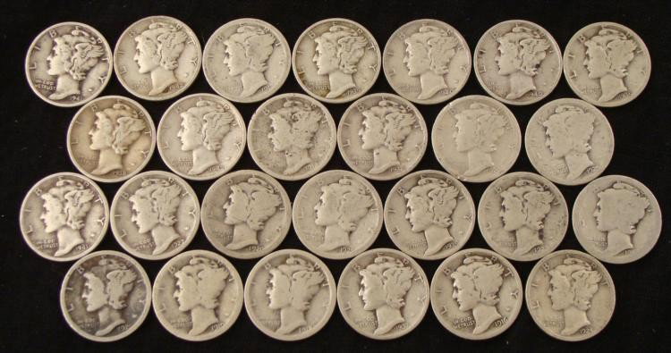 Mercury Silver Dime Set 26 Pcs 1916-1942: Mercury Silver Dime Set 26 Pieces * Dates: 1916-P, 1917-P, S, 1918-P, S, 1919-P, 1920-P, S, 1923-P, 1924-P, 1925-P, S, 1927-P, 1935-P, 1936-P, 1937-P, 1938-S, 1939-P, D, 1940-P, S, 1941-P, S, 1942-P, 