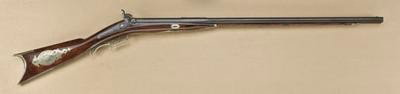 American double-rifle/shotgun combination side by side: American double-rifle/shotgun combination side by side by L&D Coon with Cooper New York marked locks. The combination gun measures 50in overall, with 34in side by side barrels. The right barrel is