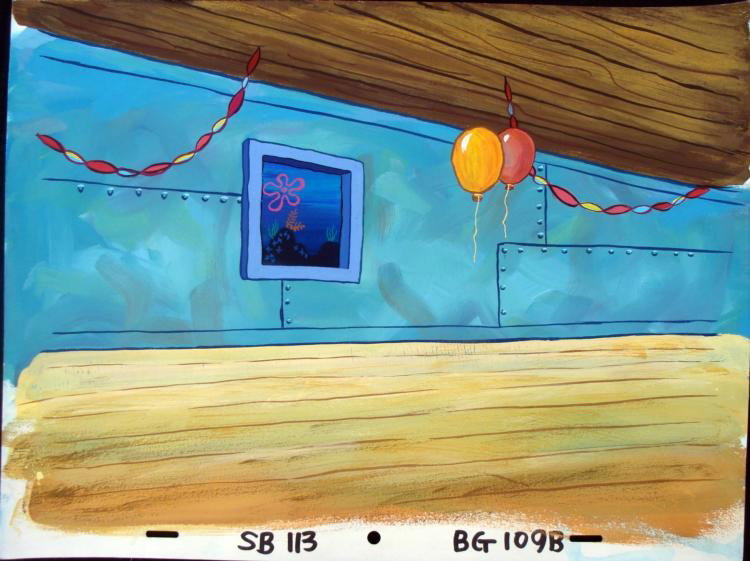 Spongebob Original Production Background Party Balloons: Normal 0 false false false MicrosoftInternetExplorer4 This original hand-painted background is from the Nickelodeon TVs how SpongeBob Squarepants. The story takes place under the 