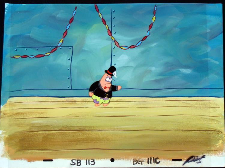 SpongeBob Orig Production Cel, Background Patrick Tired: Normal 0 false false false MicrosoftInternetExplorer4 /* Style Definitions */ table.MsoNormalTable{mso-style-name:"Table Normal";mso-tstyle-rowband-size:0;mso-tstyle-colband-size:0;mso-style-noshow:ye