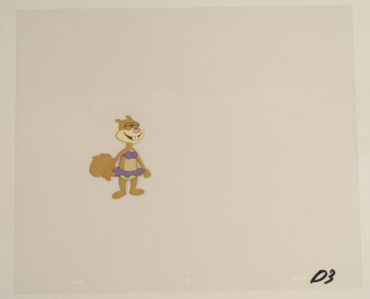 Art Cel SpongeBob Eyes Closed Squirrel Animation Orig: This original animation cel is from the Nickelodeon TV show SpongeBob Squarepants. The story takes place under the deep blue sea in Bikini Bottom, where SpongeBob resides. Sp