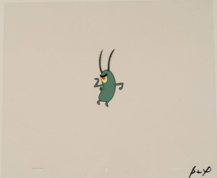 Original SpongeBob Production Art Cel Egyptian Plankton: This original hand-painted cel is from the Nickelodeon TV show SpongeBob Squarepants. The story takes place under the deep blue sea in Bikini Bottom, where SpongeBob resides.