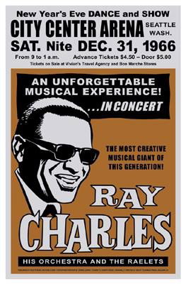 Ray Charles, Seattle, New Year's Eve, 1966 Signed: Artist: AnonymousTitle: Ray Charles, Seattle, New Year's Eve, 1966Paper Size: 24 x 17Image Size: 23 x 16 Signature: Signed by artistMedium: Giclee * Edition: Out of 995