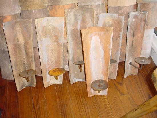 Set Of 2 French Antique Roof Tiles Sconces