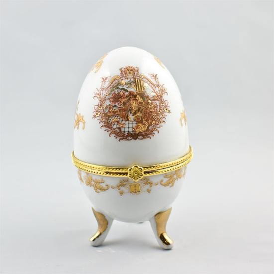 Hand Painted Porcelain Trinket Box: Hand Painted Porcelain Trinket Box, Dimensions: 3.75in (H) x 2.25in (D), Delicate and charming, this porcelain trinket box is the perfect place for hiding the tiniest treasures and jewelry