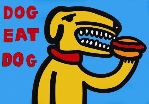 Great MARCO Pop Art DOG EAT DOG BLUE Print on Canvas: We're happy to offer DOG EAT DOG (BLUE), a Pop art print on canvas by well-known artist MARCO: * 2000 * Serigraph on canvas * 39 × 30 * Signed and numbered from a total limited edition of 400 * 