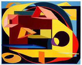 Al Held Signed Art Print Lt Ed Silkscreen SCHOLES II: Showcased here is a limited edition silkscreen, hand-signed by the famous 20th century artist, Al Held. This print, entitled "Scholes II", was created by the late artist in 1991. The print represents