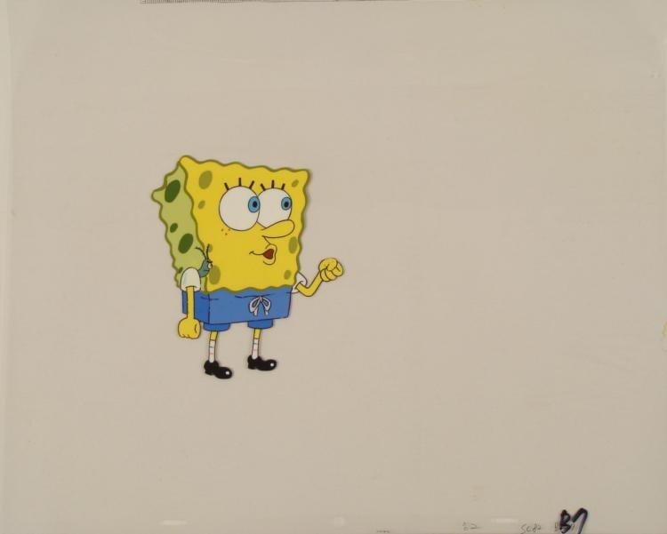 SpongeBob Big Original Animation Cel w/Plankton Pull: This original animation cel is from the Nickelodeon TV show SpongeBob Squarepants. The story takes place under the deep blue sea in Bikini Bottom, where SpongeBob resides. Sp
