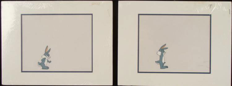 2 Baby Bugs Bunny Original Production Cels Chuck Jones: Here are two original animation cels used in the production of a Warner Brothers cartoon, titled "Baby Bunny." This short was directed by the legendary Chuck Jones, and featured a baby Bugs Bunny. He