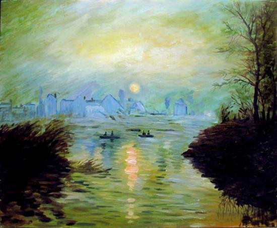 After Claude Monet Oil on Plank: After Claude Monet. The similarities in the heavy paint and brush strokes of this painting to Claude Monets works is substantial. Obviously a student of Monet, this 20 x 24 original oil shows the