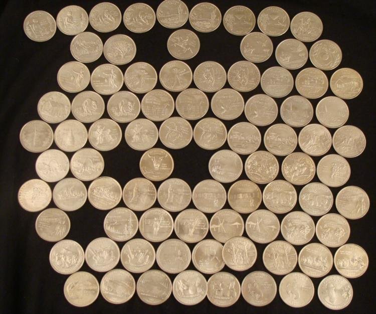 Near Complete UNC U.S. State Quarter Set 85 Coins: Here is a near complete set of U.S. state quarters, including 85 different coins, representing 48 states. All are Uncirculated. States * * Alabama -P, D Alaska -P, D Arizona -P, D Arkansas -P, D Calif