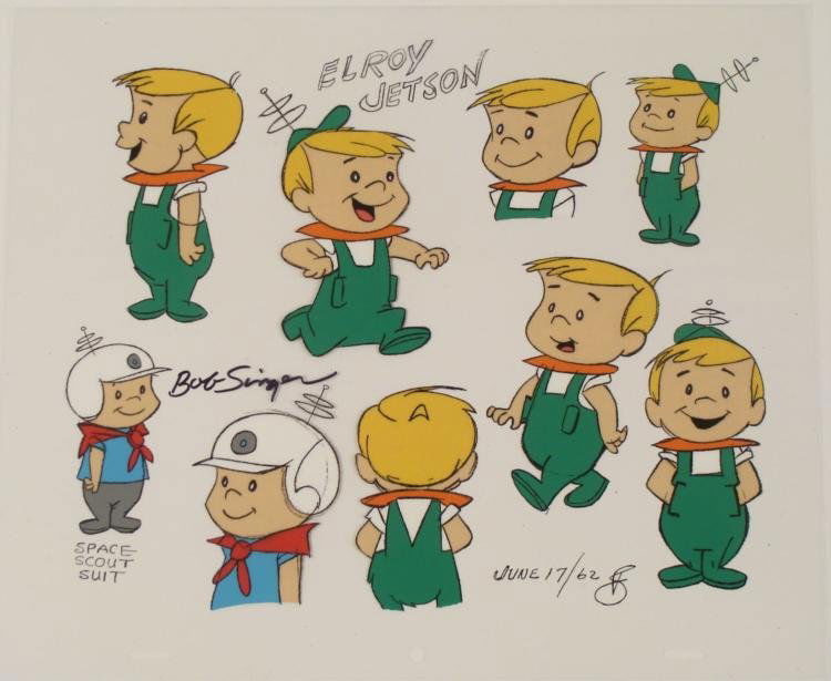 Elroy Jetson Signed Original Model Cel Animation Art: This is an original production animation model cel from the television series "The Jetsons." * Here's George Jetson's boy Elroy, in 7 different poses in his regular outfit, and two in his space