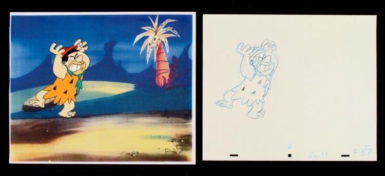 Fred Pissed Drawing Cel Production Flintstones Original: You picked the wrong day to get on my bad side!!! The cel comes with a matching drawing overlay. * * Original Production Art Cel, Drawing, and Reproduction Background Original "rough" anim