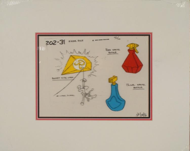 Richie Rich Originl 1980 Animation Production Model Cel: Here is an original animation model cel used in the production of the 1980 cartoon Richie Rich. This cel was made for the animator's so they would know exactly how to draw some of the props, including