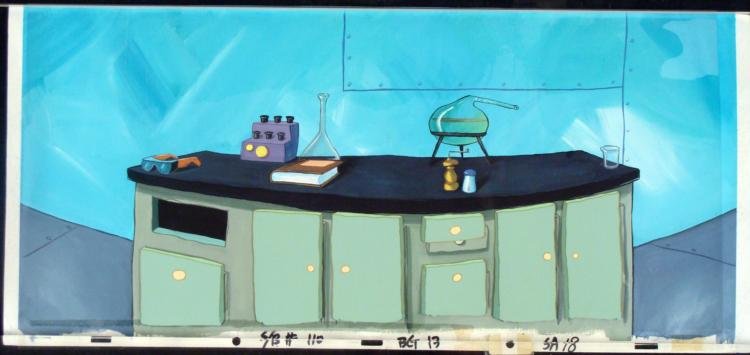 Orginal Cel Animation SpongeBob Background Experiment: This original animation cel is from the Nickelodeon TV show SpongeBob Squarepants. The story takes place under the deep blue sea in Bikini Bottom, where SpongeBob resides. SpongeBob, who is a yellow, 
